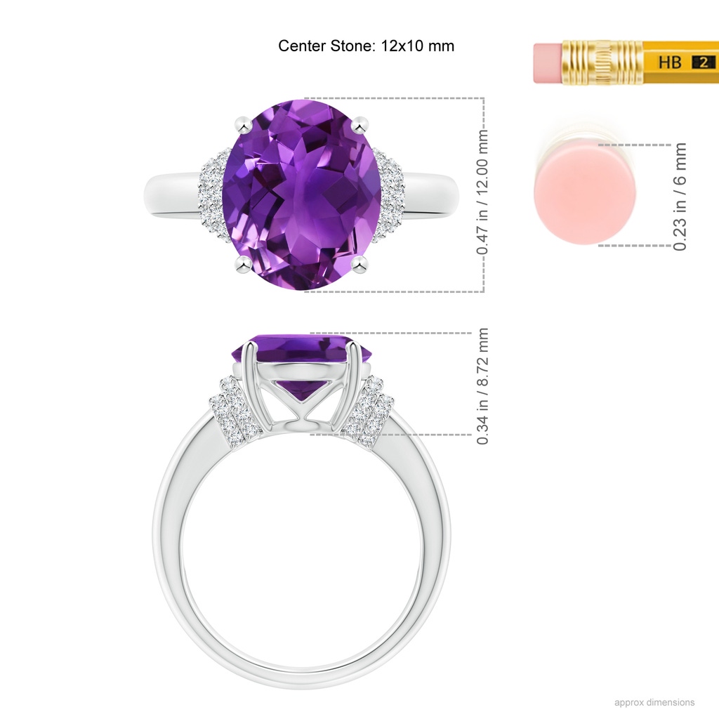 12x10mm AAAA Oval Amethyst Cocktail Ring with Diamond Accents in P950 Platinum Ruler