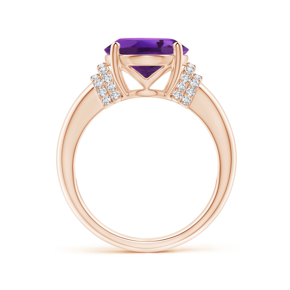 12x10mm AAAA Oval Amethyst Cocktail Ring with Diamond Accents in Rose Gold side 1