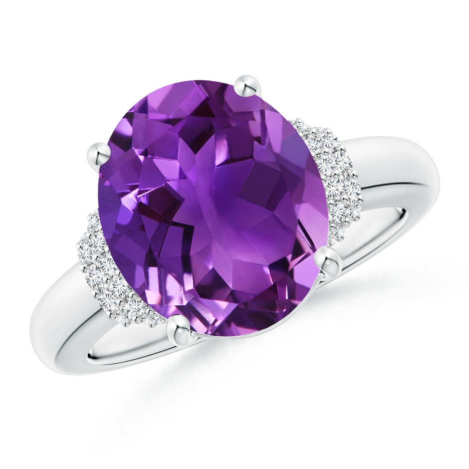 12x10mm AAAA Oval Amethyst Cocktail Ring with Diamond Accents in White Gold 