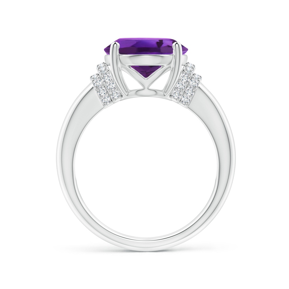 12x10mm AAAA Oval Amethyst Cocktail Ring with Diamond Accents in White Gold side 1