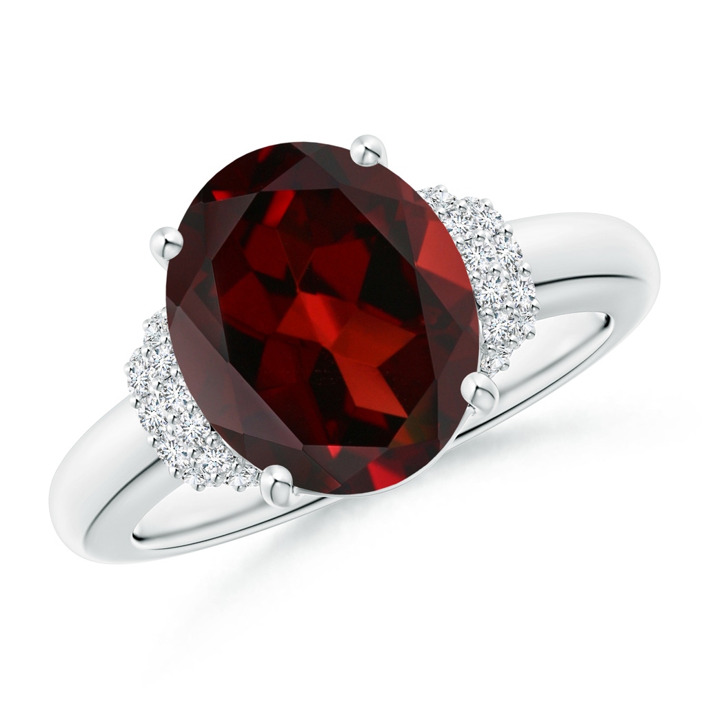 11x9mm AAA Oval Garnet Cocktail Ring with Diamond Accents in White Gold