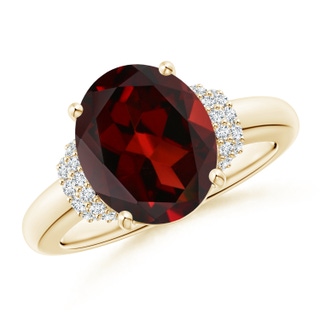 11x9mm AAA Oval Garnet Cocktail Ring with Diamond Accents in Yellow Gold