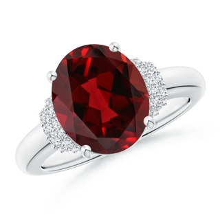 11x9mm AAAA Oval Garnet Cocktail Ring with Diamond Accents in P950 Platinum