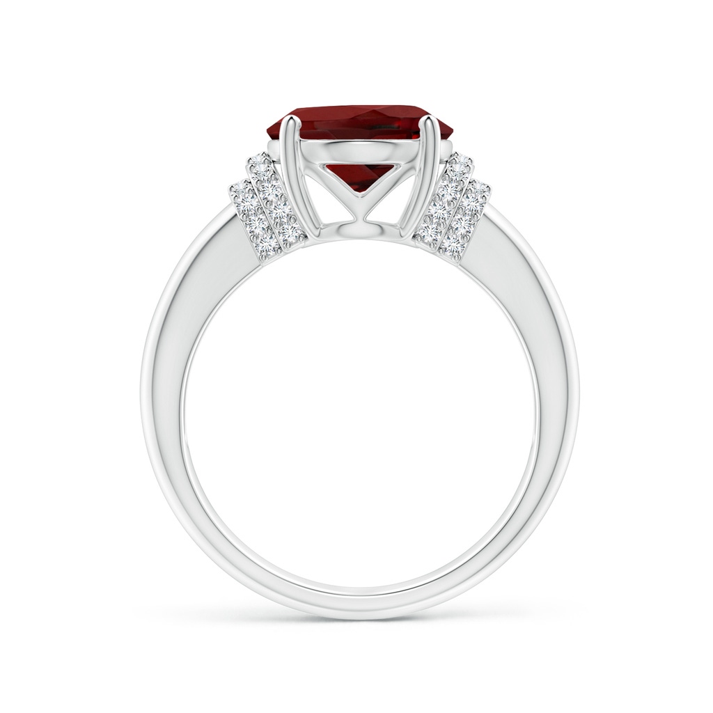 11x9mm AAAA Oval Garnet Cocktail Ring with Diamond Accents in White Gold Side 1