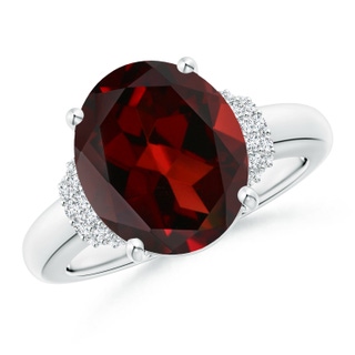 12x10mm AAA Oval Garnet Cocktail Ring with Diamond Accents in White Gold