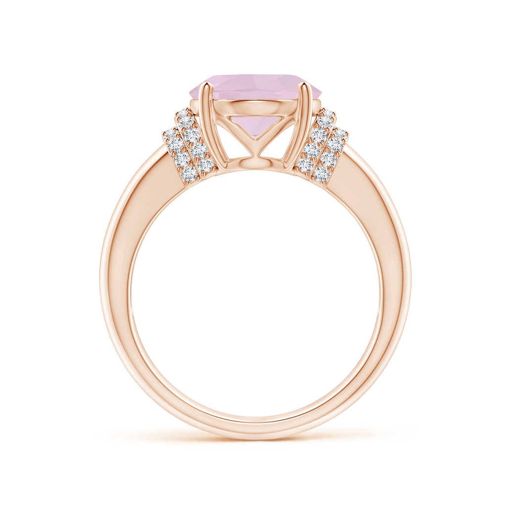 11x9mm AA Oval Rose Quartz Cocktail Ring with Diamond Accents in Rose Gold Side 1