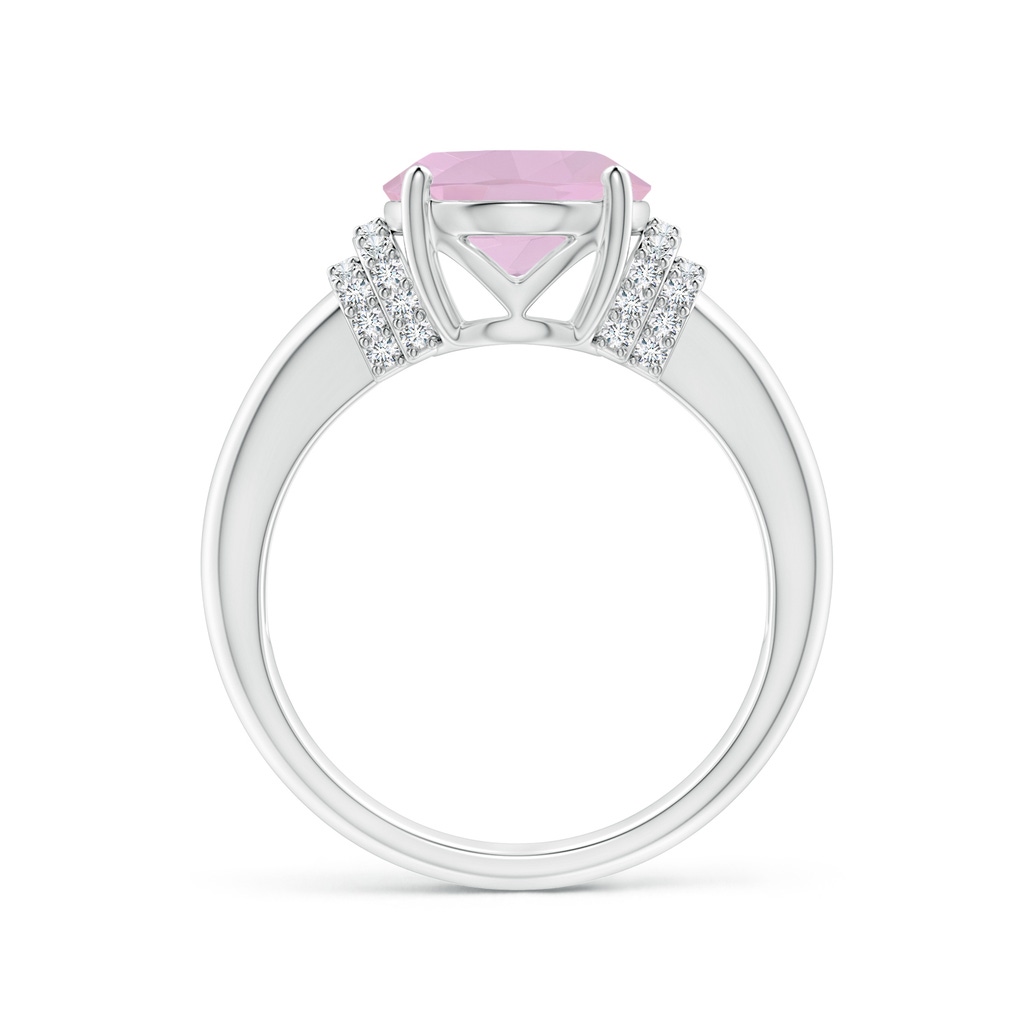 11x9mm AAA Oval Rose Quartz Cocktail Ring with Diamond Accents in White Gold Side 1