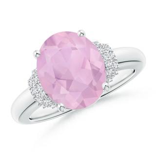 11x9mm AAAA Oval Rose Quartz Cocktail Ring with Diamond Accents in P950 Platinum