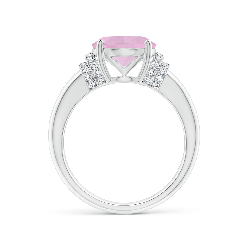 11x9mm AAAA Oval Rose Quartz Cocktail Ring with Diamond Accents in P950 Platinum Side 1