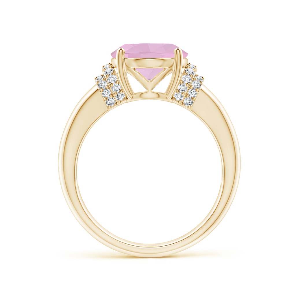 11x9mm AAAA Oval Rose Quartz Cocktail Ring with Diamond Accents in Yellow Gold Side 1