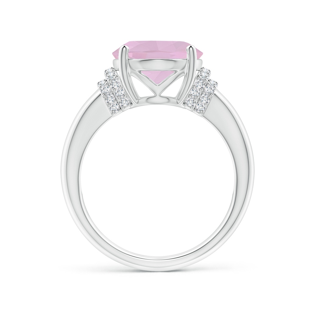 12x10mm AAA Oval Rose Quartz Cocktail Ring with Diamond Accents in White Gold Side 1