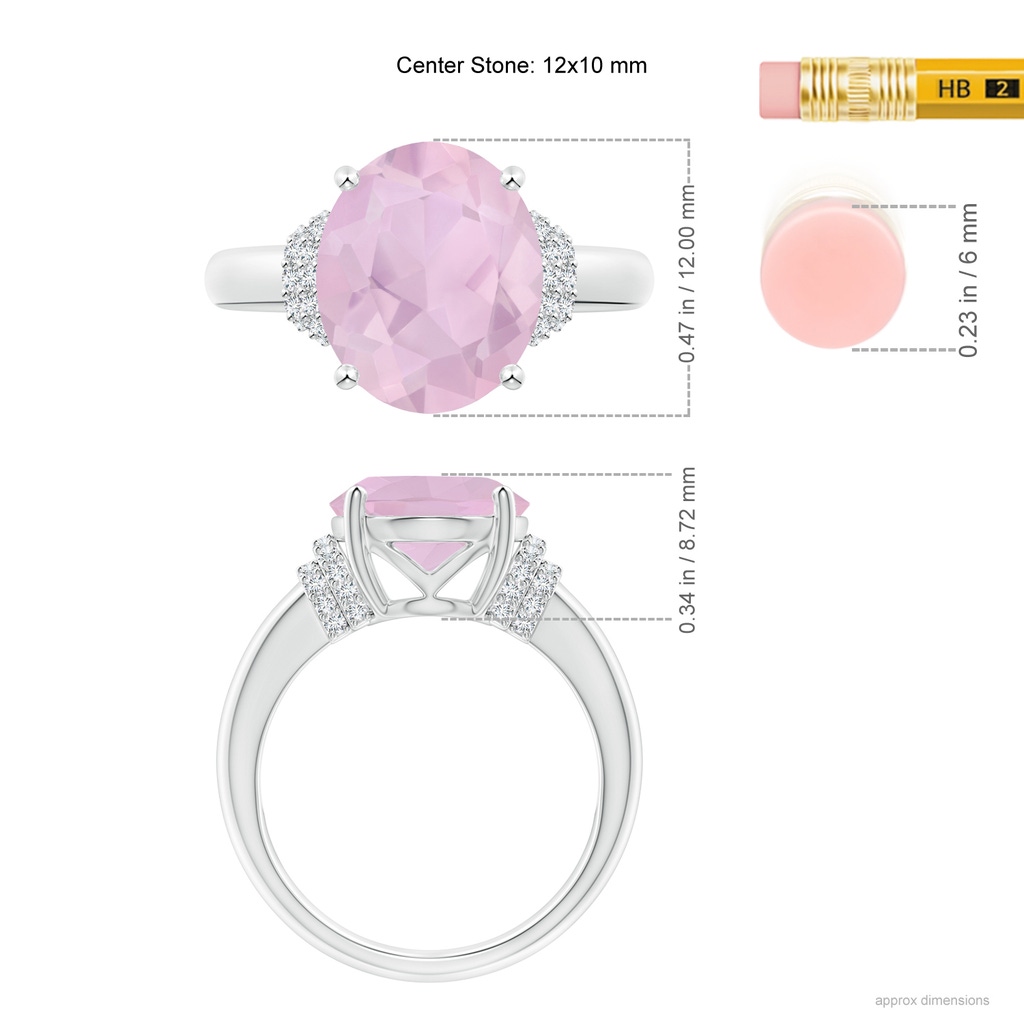 12x10mm AAA Oval Rose Quartz Cocktail Ring with Diamond Accents in White Gold Ruler