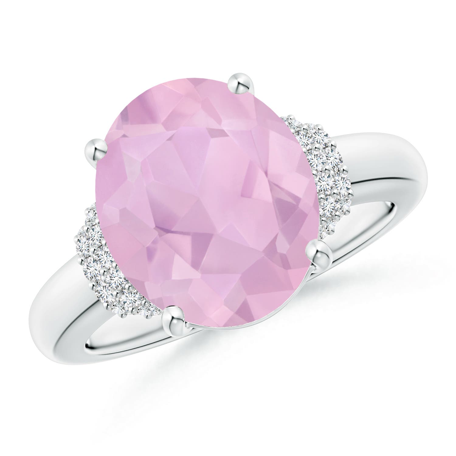 AAAA - Rose Quartz / 4.04 CT / 14 KT White Gold