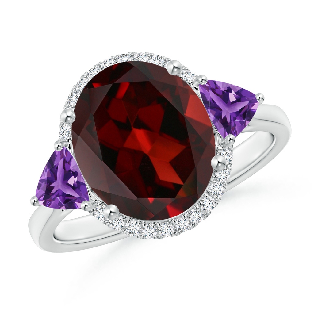 11x9mm AAA Oval Garnet & Trillion Amethyst Cocktail Ring in White Gold