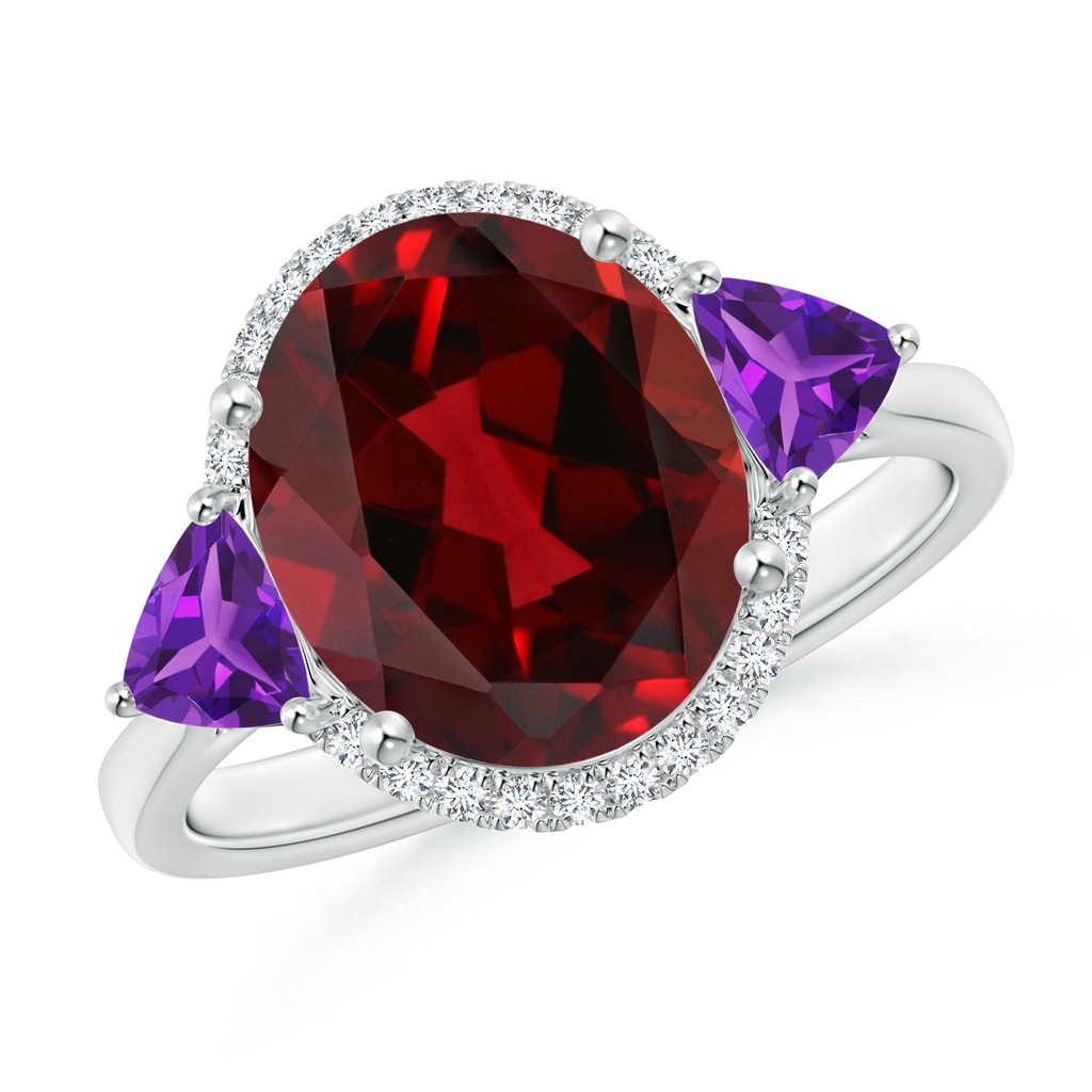 11x9mm AAAA Oval Garnet & Trillion Amethyst Cocktail Ring in P950 Platinum