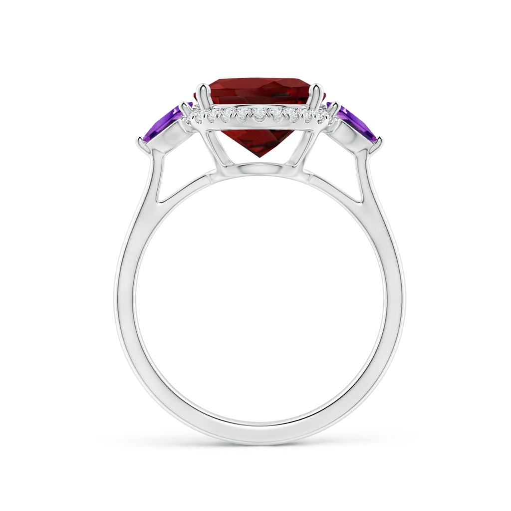 11x9mm AAAA Oval Garnet & Trillion Amethyst Cocktail Ring in P950 Platinum Side 1