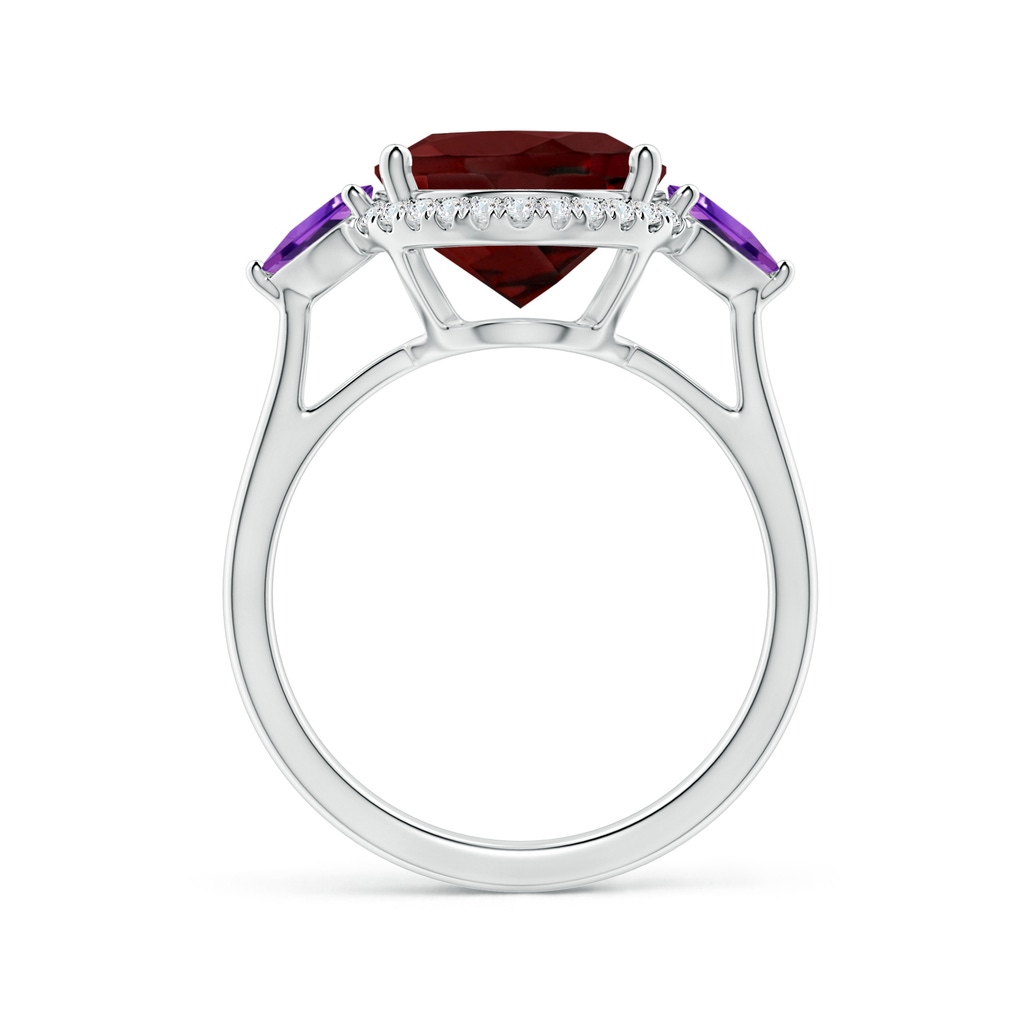 12x10mm AAA Oval Garnet & Trillion Amethyst Cocktail Ring in White Gold Side 1