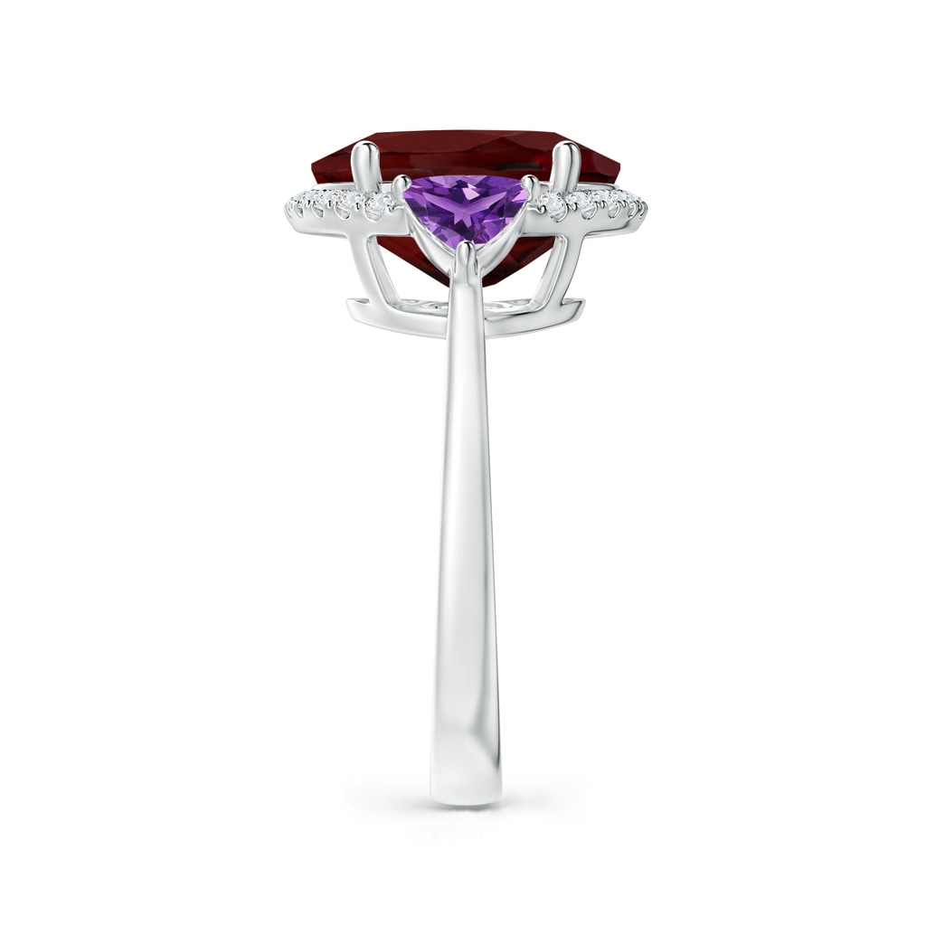 12x10mm AAA Oval Garnet & Trillion Amethyst Cocktail Ring in White Gold Side 2