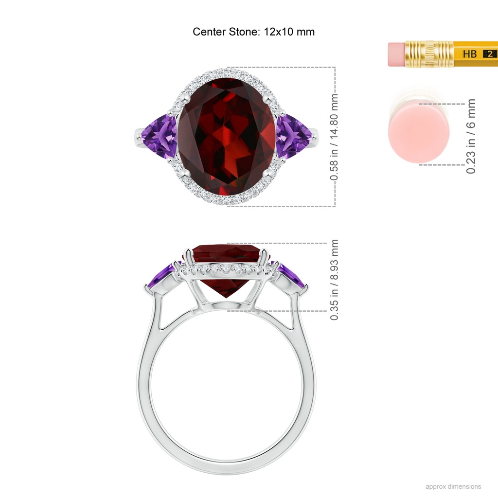 12x10mm AAA Oval Garnet & Trillion Amethyst Cocktail Ring in White Gold Ruler