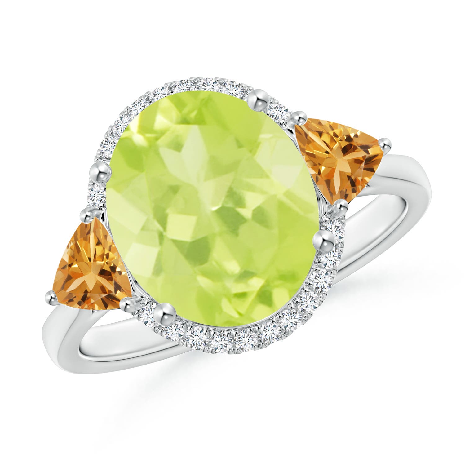 11x9mm A Oval Peridot & Trillion Citrine Cocktail Ring in P950 Platinum