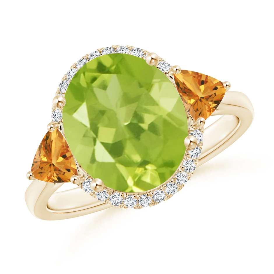 11x9mm AA Oval Peridot & Trillion Citrine Cocktail Ring in Yellow Gold 