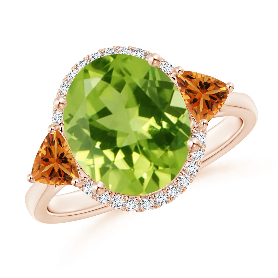 11x9mm AAA Oval Peridot & Trillion Citrine Cocktail Ring in Rose Gold 