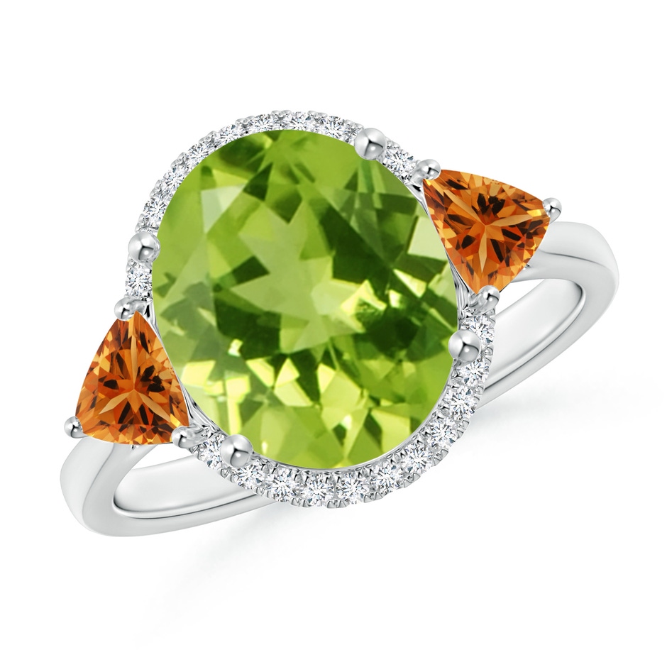 11x9mm AAA Oval Peridot & Trillion Citrine Cocktail Ring in White Gold 
