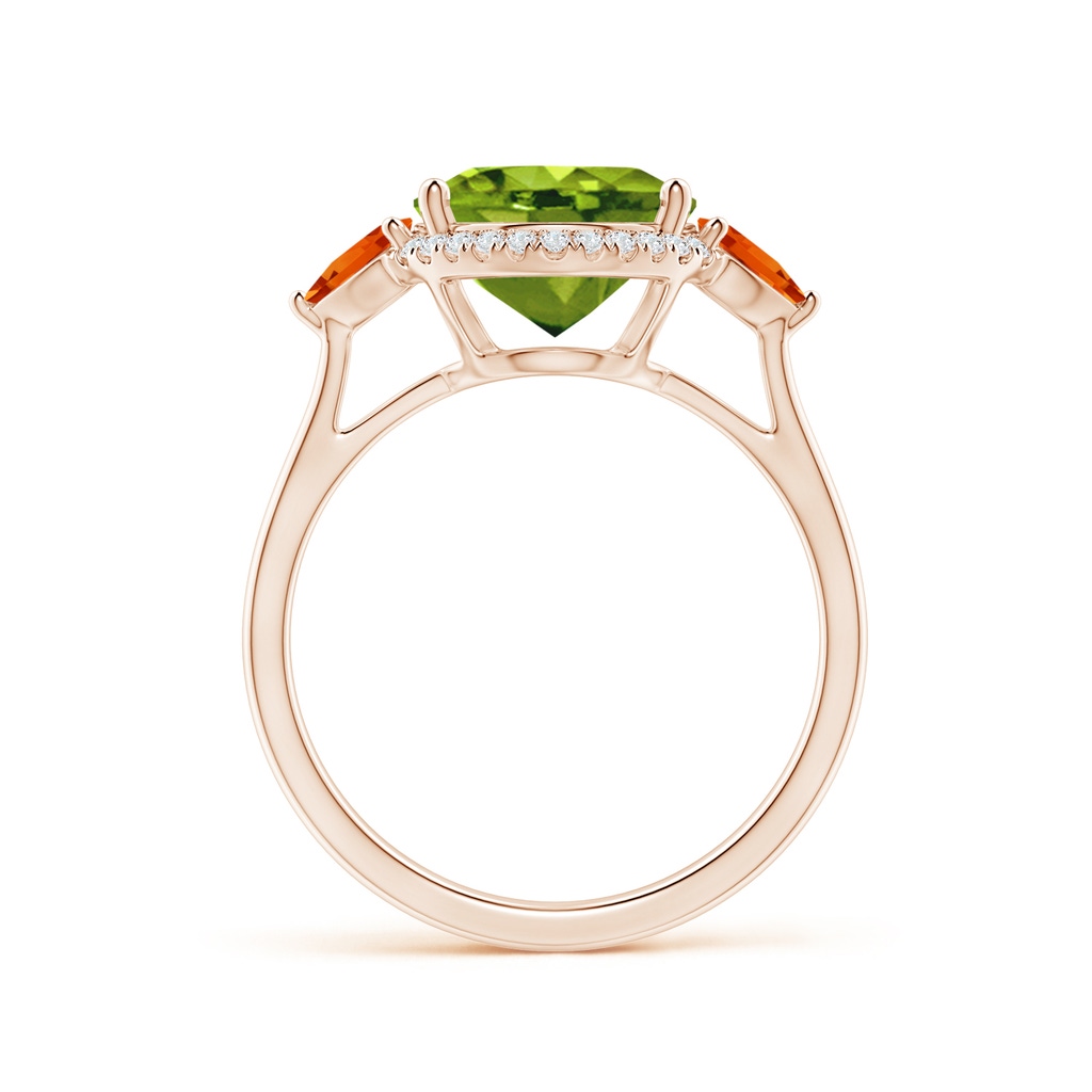 11x9mm AAAA Oval Peridot & Trillion Citrine Cocktail Ring in Rose Gold - side 199