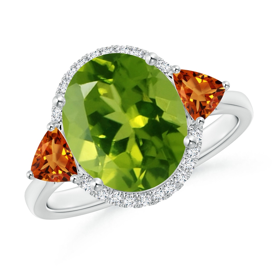 11x9mm AAAA Oval Peridot & Trillion Citrine Cocktail Ring in White Gold 