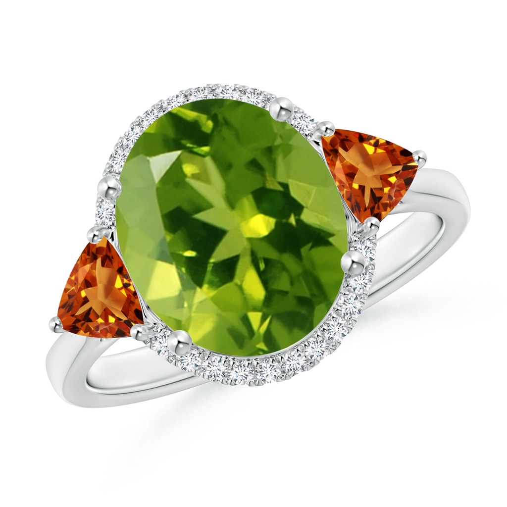 11x9mm AAAA Oval Peridot & Trillion Citrine Cocktail Ring in White Gold