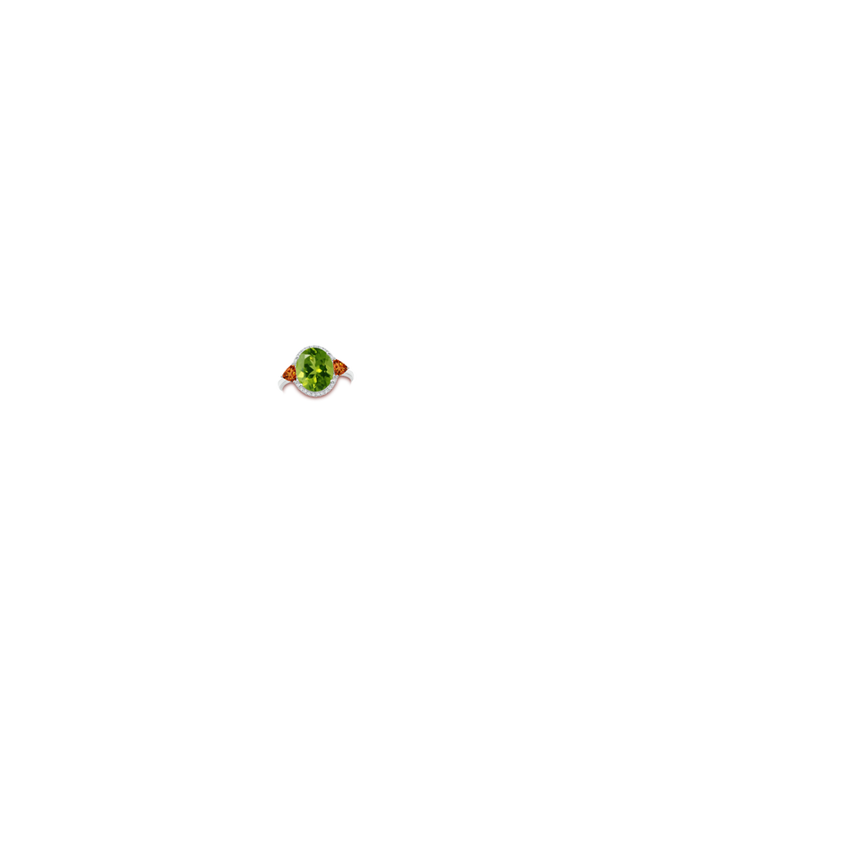 11x9mm AAAA Oval Peridot & Trillion Citrine Cocktail Ring in White Gold hand