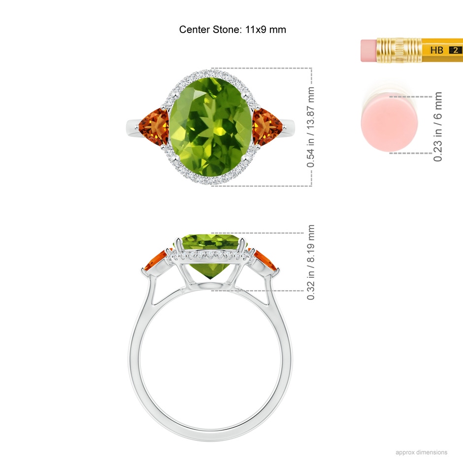 11x9mm AAAA Oval Peridot & Trillion Citrine Cocktail Ring in White Gold ruler