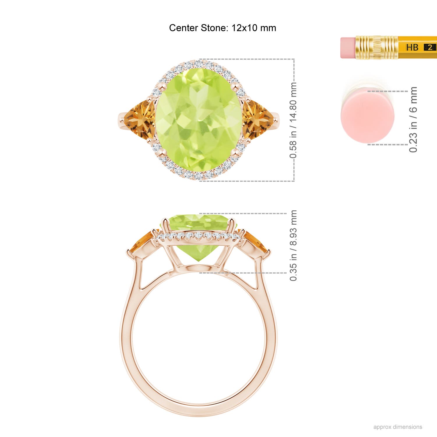 A - Peridot / 5.39 CT / 14 KT Rose Gold