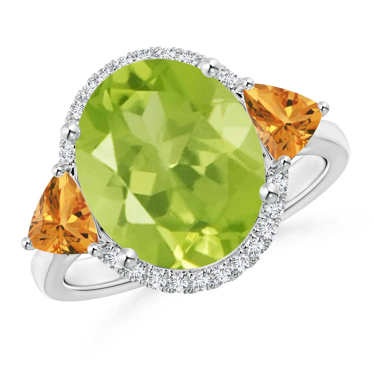 12x10mm AA Oval Peridot & Trillion Citrine Cocktail Ring in P950 Platinum