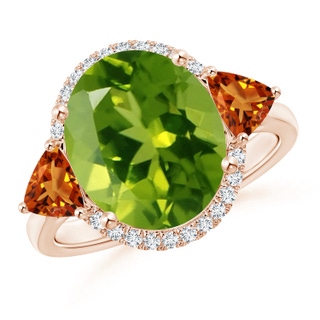 12x10mm AAAA Oval Peridot & Trillion Citrine Cocktail Ring in 18K Rose Gold