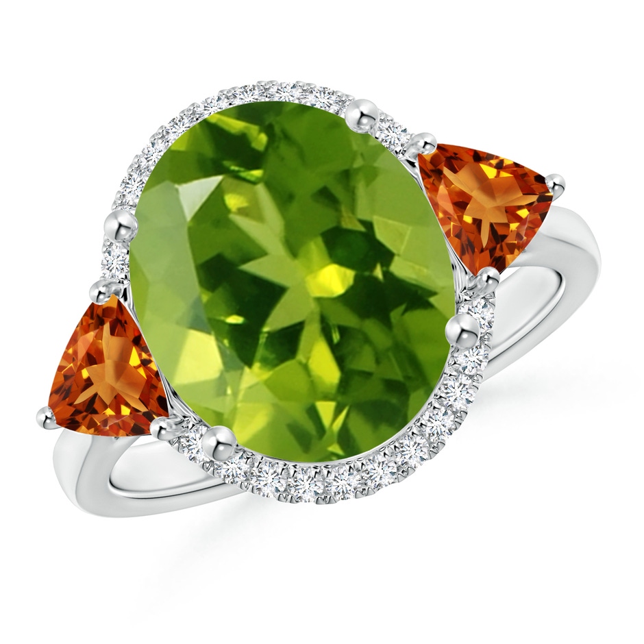 12x10mm AAAA Oval Peridot & Trillion Citrine Cocktail Ring in P950 Platinum 
