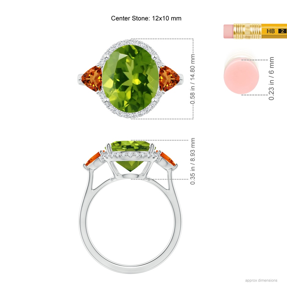 12x10mm AAAA Oval Peridot & Trillion Citrine Cocktail Ring in P950 Platinum ruler