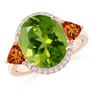 12x10mm AAAA Oval Peridot & Trillion Citrine Cocktail Ring in Rose Gold