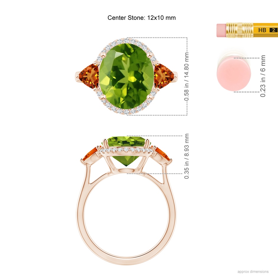 12x10mm AAAA Oval Peridot & Trillion Citrine Cocktail Ring in Rose Gold ruler