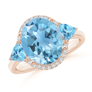 11x9mm A Oval & Trillion Swiss Blue Topaz Cocktail Ring in 10K Rose Gold