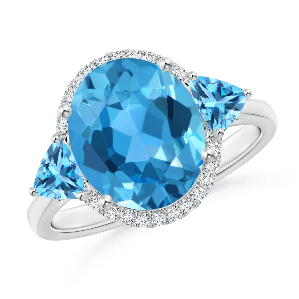 11x9mm AAA Oval & Trillion Swiss Blue Topaz Cocktail Ring in White Gold