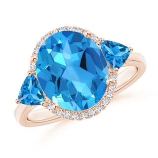 11x9mm AAAA Oval & Trillion Swiss Blue Topaz Cocktail Ring in 10K Rose Gold