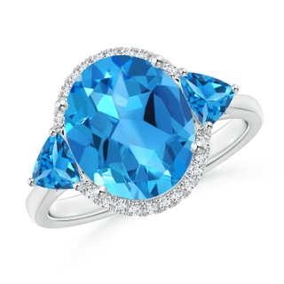 11x9mm AAAA Oval & Trillion Swiss Blue Topaz Cocktail Ring in P950 Platinum