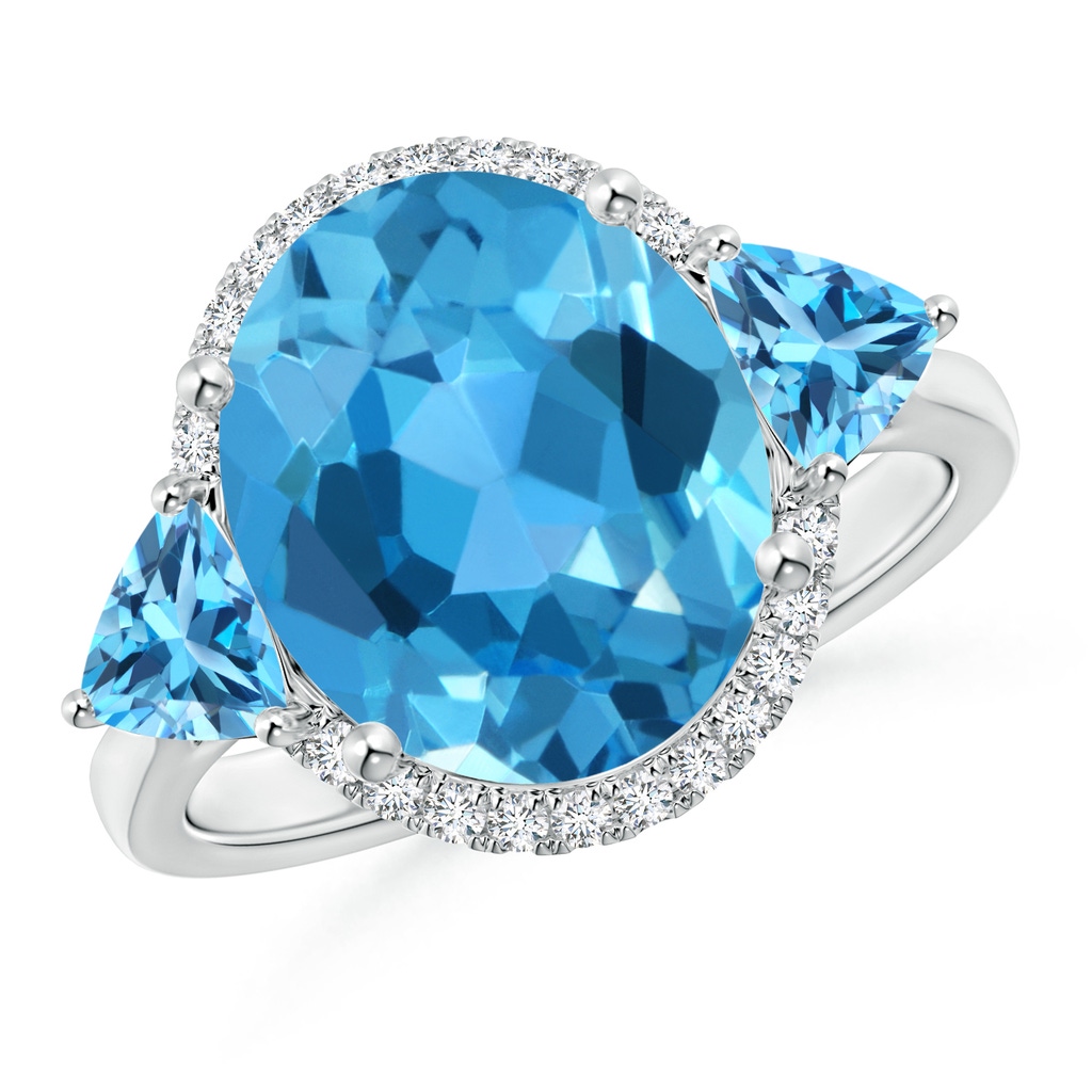 12x10mm AAA Oval & Trillion Swiss Blue Topaz Cocktail Ring in White Gold