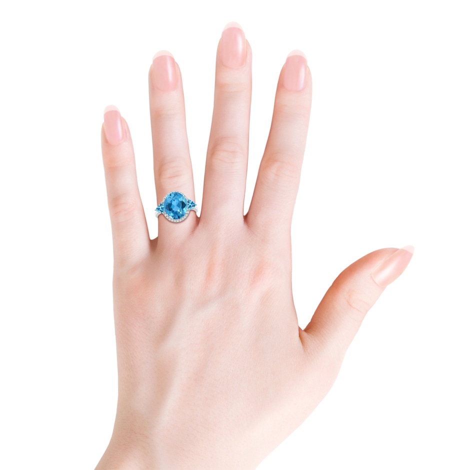 12x10mm AAA Oval & Trillion Swiss Blue Topaz Cocktail Ring in White Gold Body-Hand