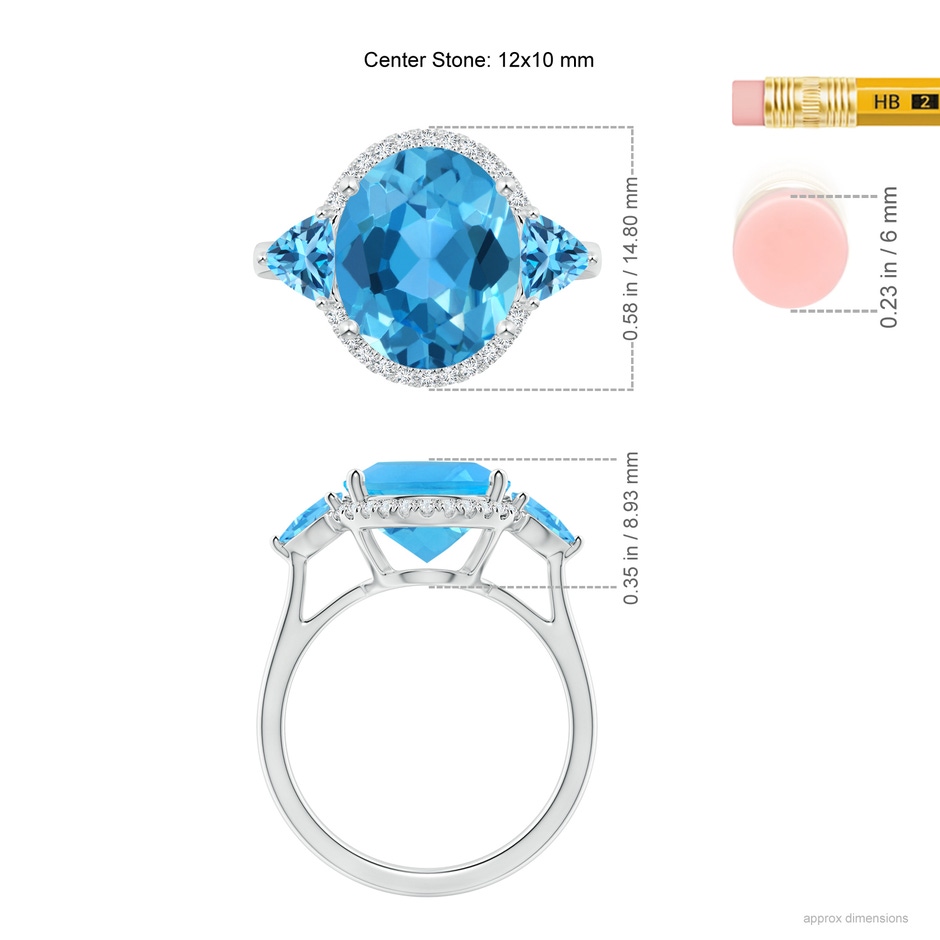 12x10mm AAA Oval & Trillion Swiss Blue Topaz Cocktail Ring in White Gold Ruler