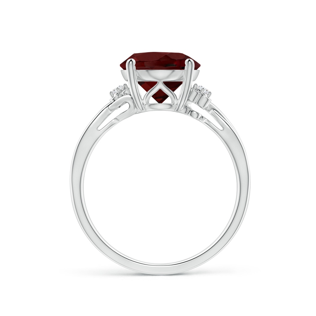 11x9mm AAA Garnet Crossover Shank Cocktail Ring with Floral Motifs in White Gold Side 1