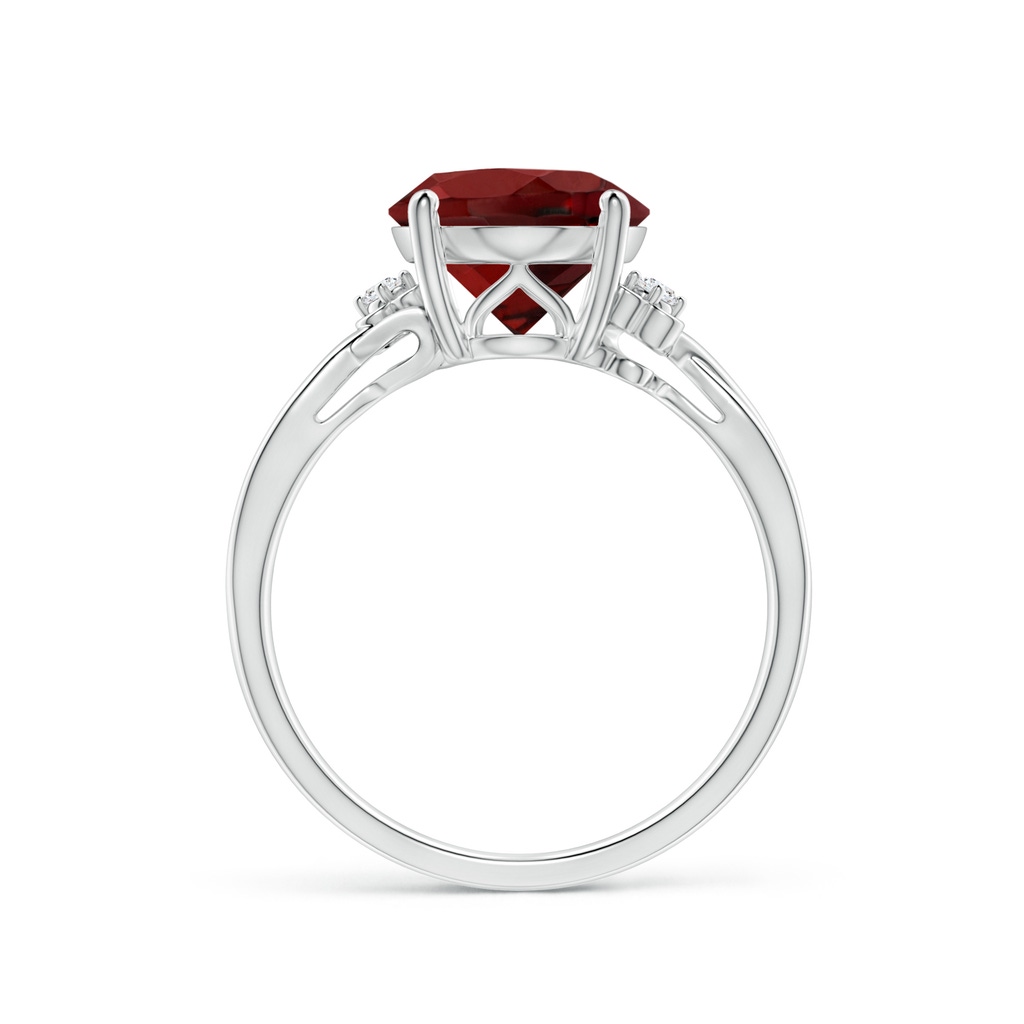11x9mm AAAA Garnet Crossover Shank Cocktail Ring with Floral Motifs in White Gold Side 1