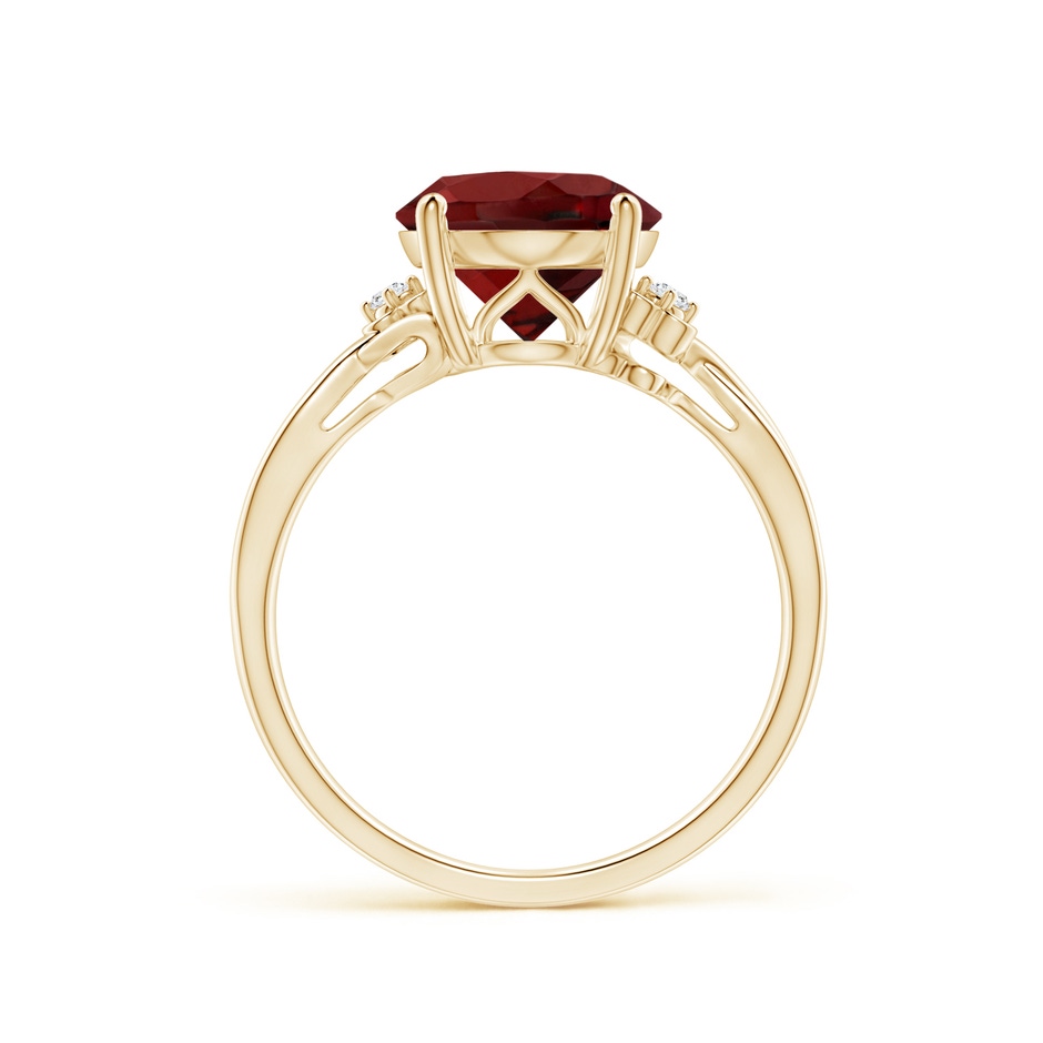 11x9mm AAAA Garnet Crossover Shank Cocktail Ring with Floral Motifs in Yellow Gold side 1