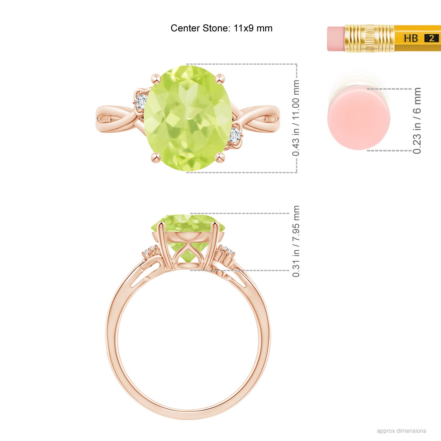 A - Peridot / 3.94 CT / 14 KT Rose Gold